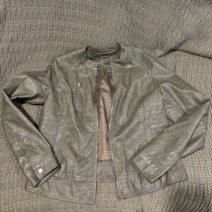 Olive Green Faux Leather Jacket